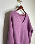 OGD 100% Cashmere Thick Knit Textured V - Neck Lavender Purple Sweater