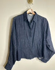 AG 100% Cotton Dark Wash Boxy Oversized Cropped Long Sleeve Denim Top
