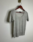 AG 100% Silk Knit Lightweight Scoop Neck Short Sleeve Gray Blouse Top