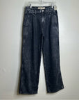 AMO 100% Cotton Marcella Pleated Jean High Rise Wide Leg Black
