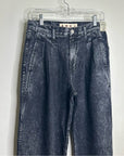 AMO 100% Cotton Marcella Pleated Jean High Rise Wide Leg Black