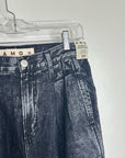 AMO 100% Cotton Marcella Pleated Jean High Rise Wide Leg Black
