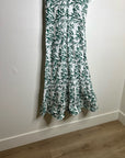 Ex Voto 100% Cotton White Green Bird Block Printed Maxi Dress