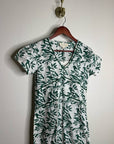 Ex Voto 100% Cotton White Green Bird Block Printed Maxi Dress