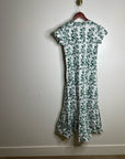 Ex Voto 100% Cotton White Green Bird Block Printed Maxi Dress