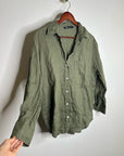 Zara 100% Linen Drop Shoulder Button Down Long Sleeve Army Green Button Down Top