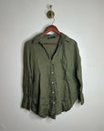 Zara 100% Linen Drop Shoulder Button Down Long Sleeve Army Green Button Down Top