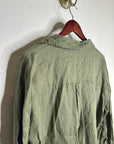 Zara 100% Linen Drop Shoulder Button Down Long Sleeve Army Green Button Down Top