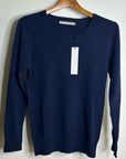 One Grey Day 100% Cashmere Navy Blue Ribbed Lightweight Pullover Sweater