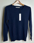 One Grey Day 100% Cashmere Navy Blue Ribbed Lightweight Pullover Sweater