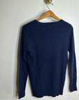One Grey Day 100% Cashmere Navy Blue Ribbed Lightweight Pullover Sweater
