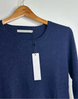 One Grey Day 100% Cashmere Navy Blue Ribbed Lightweight Pullover Sweater