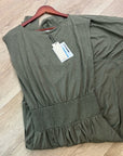 Nation LA 100% Pima Cotton Knit Evonne Drop Waist Ruched Midi Dress in Green
