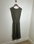 Nation LA 100% Pima Cotton Knit Evonne Drop Waist Ruched Midi Dress in Green