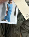 Nation LA 100% Pima Cotton Knit Evonne Drop Waist Ruched Midi Dress in Green