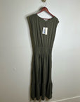 Nation LA 100% Pima Cotton Knit Evonne Drop Waist Ruched Midi Dress in Green