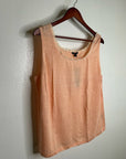 NWT Lafayette 148 100% Linen Salmon Pink Knit Textured Lace Tank Top