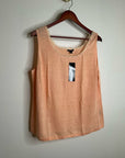 NWT Lafayette 148 100% Linen Salmon Pink Knit Textured Lace Tank Top
