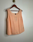NWT Lafayette 148 100% Linen Salmon Pink Knit Textured Lace Tank Top