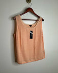 NWT Lafayette 148 100% Linen Salmon Pink Knit Textured Lace Tank Top
