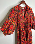 Sundry 100% Cotton Brown Red Floral Bohemian Flowy Babydoll Dress