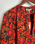 Sundry 100% Cotton Brown Red Floral Bohemian Flowy Babydoll Dress