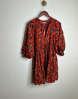 Sundry 100% Cotton Brown Red Floral Bohemian Flowy Babydoll Dress