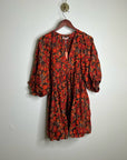 Sundry 100% Cotton Brown Red Floral Bohemian Flowy Babydoll Dress