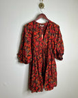 Sundry 100% Cotton Brown Red Floral Bohemian Flowy Babydoll Dress