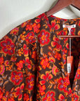 Sundry 100% Cotton Brown Red Floral Bohemian Flowy Babydoll Dress