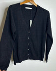 One Grey Day 100% Cashmere Black Speckle Button Down Cardigan Sweater
