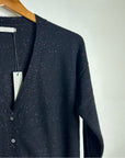 One Grey Day 100% Cashmere Black Speckle Button Down Cardigan Sweater