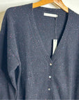 One Grey Day 100% Cashmere Black Speckle Button Down Cardigan Sweater