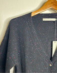One Grey Day 100% Cashmere Black Speckle Button Down Cardigan Sweater