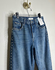 Madewell 100% Cotton Denim The Curvy Darted Barrel Jean Silver Studded Detail