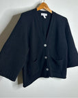 Revive Cashmere Merino Wool Cashmere Black Boxy Cropped Knit Button Cardigan