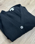 Revive Cashmere Merino Wool Cashmere Black Boxy Cropped Knit Button Cardigan