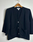 Revive Cashmere Merino Wool Cashmere Black Boxy Cropped Knit Button Cardigan