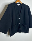 Revive Cashmere Merino Wool Cashmere Black Boxy Cropped Knit Button Cardigan