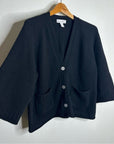 Revive Cashmere Merino Wool Cashmere Black Boxy Cropped Knit Button Cardigan