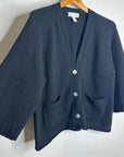 Revive Cashmere Merino Wool Cashmere Black Boxy Cropped Knit Button Cardigan