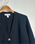 Revive Cashmere Merino Wool Cashmere Black Boxy Cropped Knit Button Cardigan
