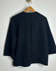 Revive Cashmere Merino Wool Cashmere Black Boxy Cropped Knit Button Cardigan