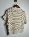 Varley 100% Cotton Textured Open Knit Julianna Short Sleeve Sweater Cream