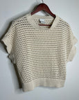 Varley 100% Cotton Textured Open Knit Julianna Short Sleeve Sweater Cream