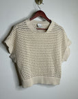 Varley 100% Cotton Textured Open Knit Julianna Short Sleeve Sweater Cream