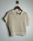 Varley 100% Cotton Textured Open Knit Julianna Short Sleeve Sweater Cream