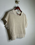 Varley 100% Cotton Textured Open Knit Julianna Short Sleeve Sweater Cream
