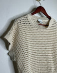 Varley 100% Cotton Textured Open Knit Julianna Short Sleeve Sweater Cream