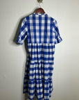 Anthropologie Whit Two 100% Cotton Tiered Blue Gingham Short Sleeve Midi Dress